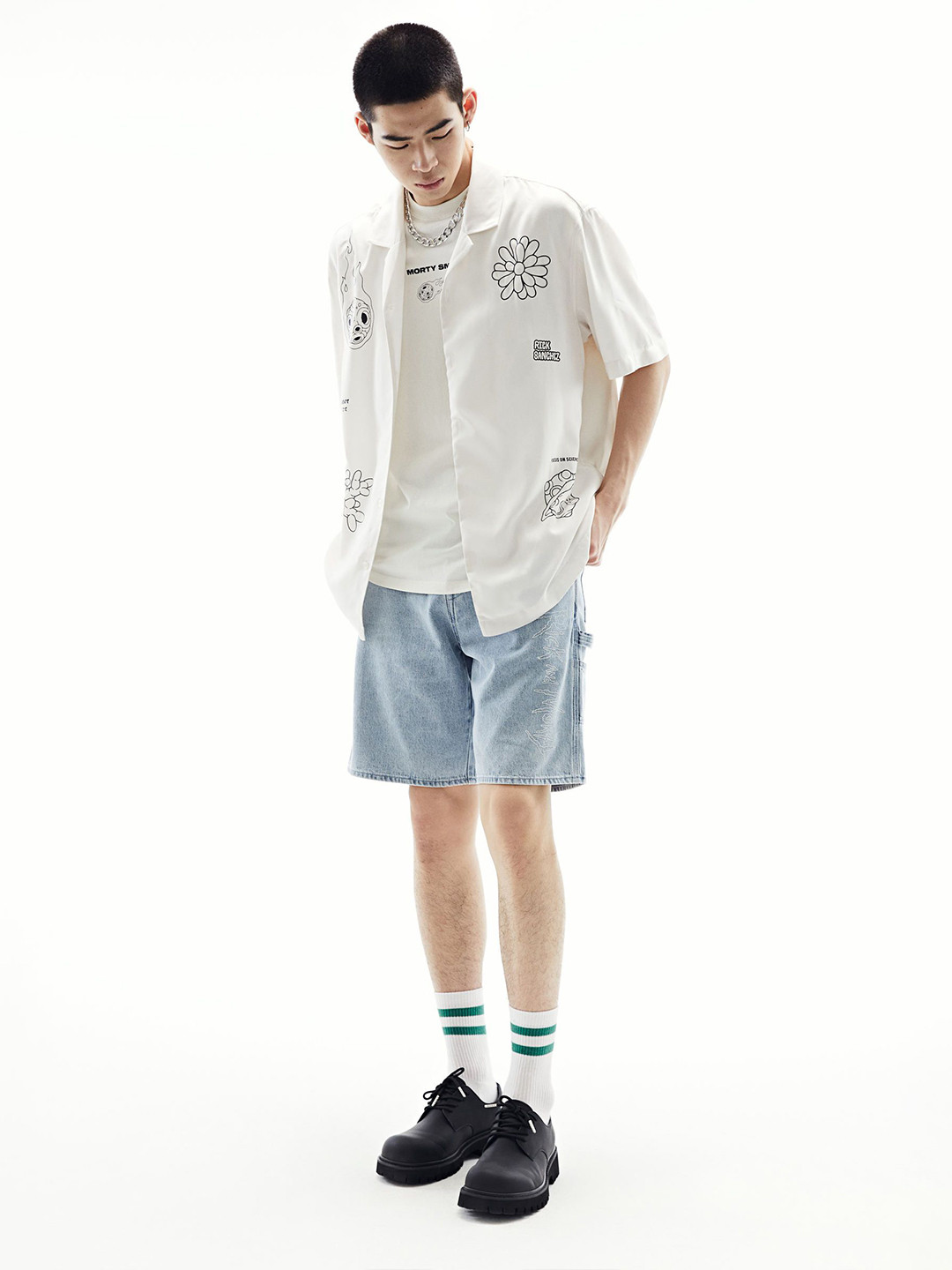 

H&M Loose Fit Printed Resort Shirt, White