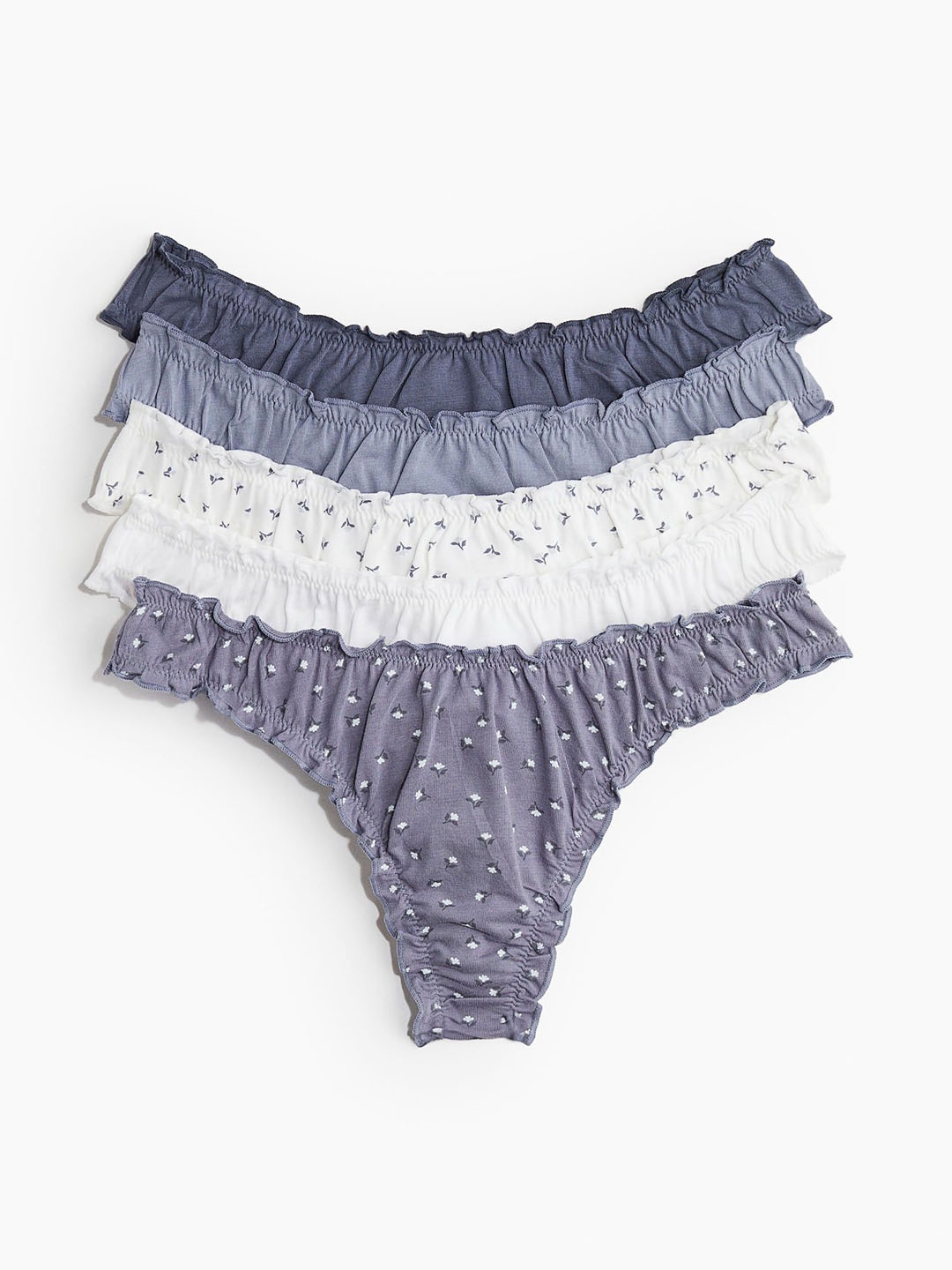 

H&M Pack Of 5 Low Waist Thong Briefs 0994042048, Blue