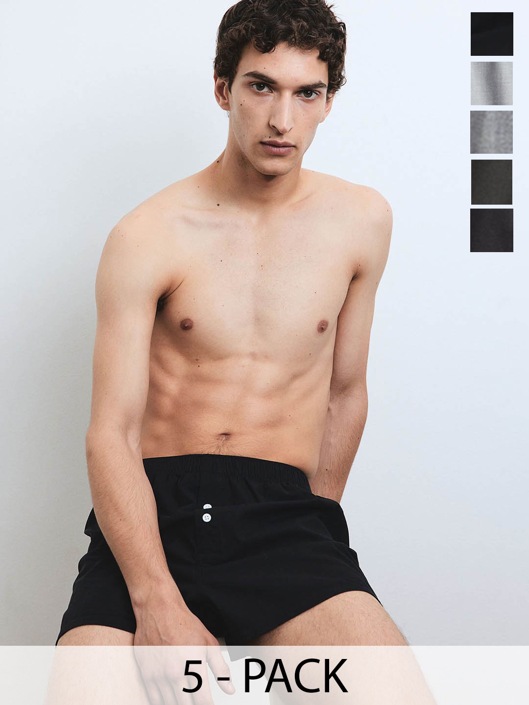 

H&M 5-Pack Woven Cotton Boxer Shorts, Grey