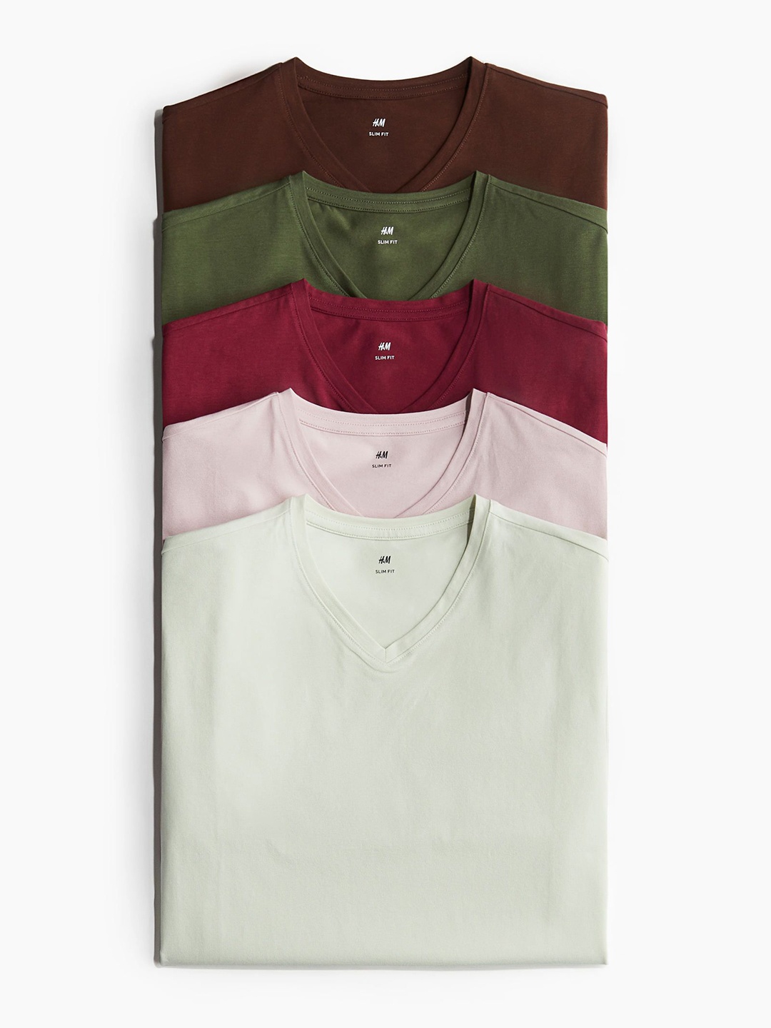 

H&M 5-Pack Slim Fit V-Neck T-Shirts, Green