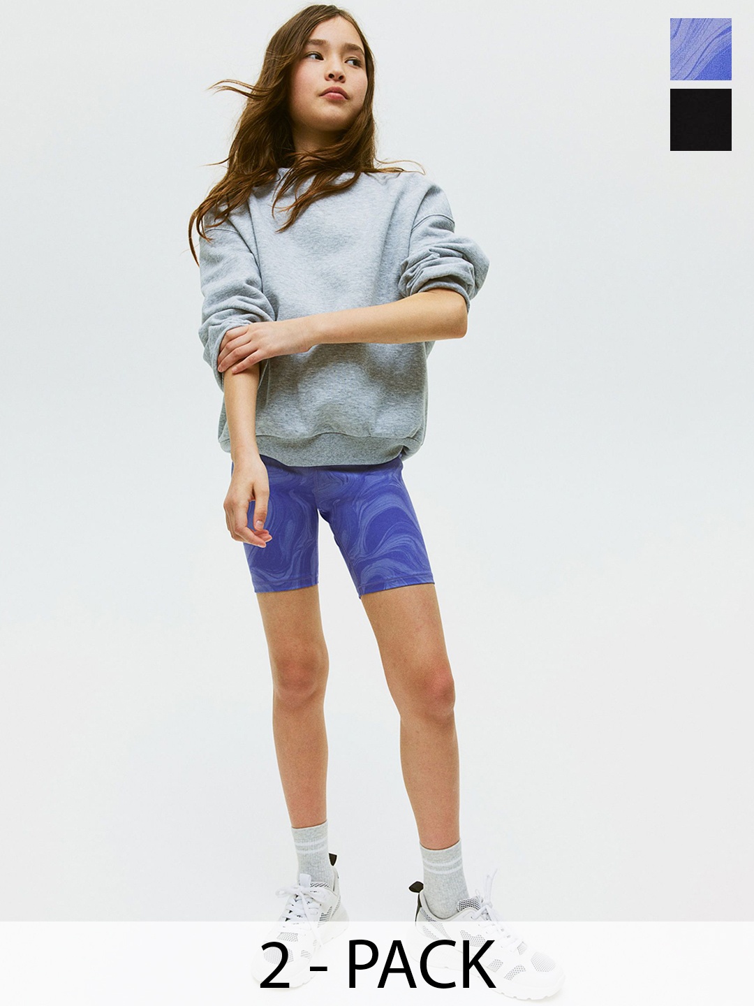 H&M Girls 2-Pack DryMove Sports Cycling Shorts, Purple