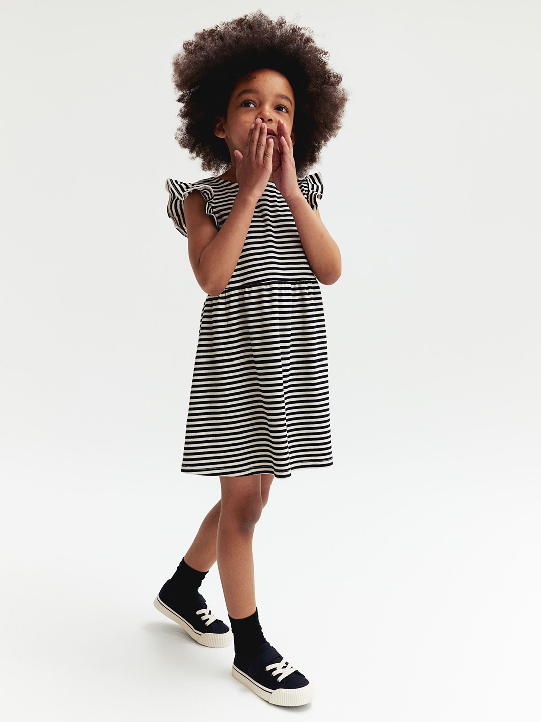 

H&M Girls Ribbed Jersey Dress, Black