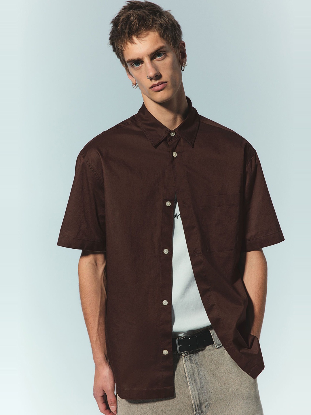 

H&M Relaxed Fit Short Sleeved Shirts, Brown