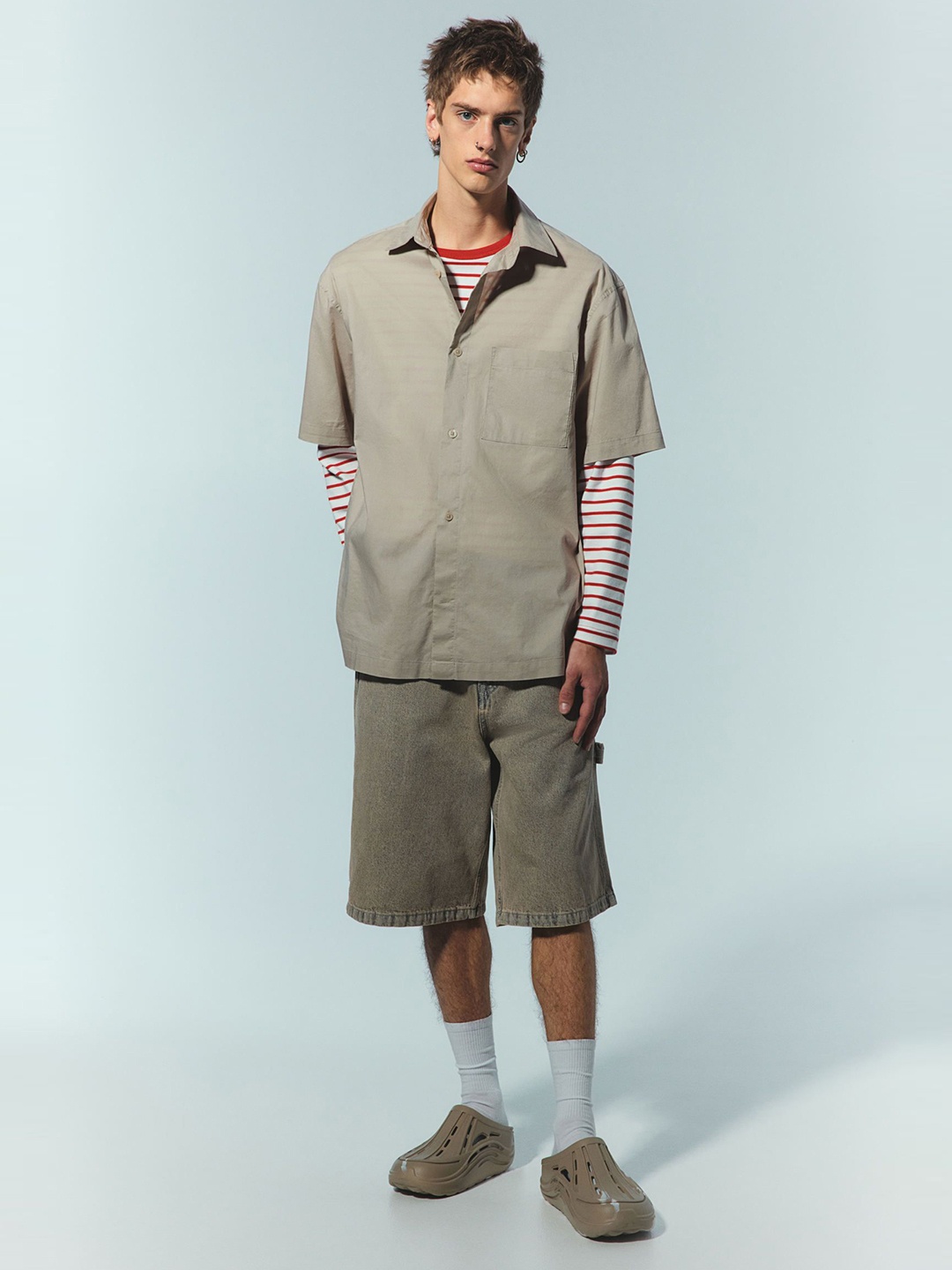 

H&M Relaxed Fit Short-Sleeved Shirts, Beige