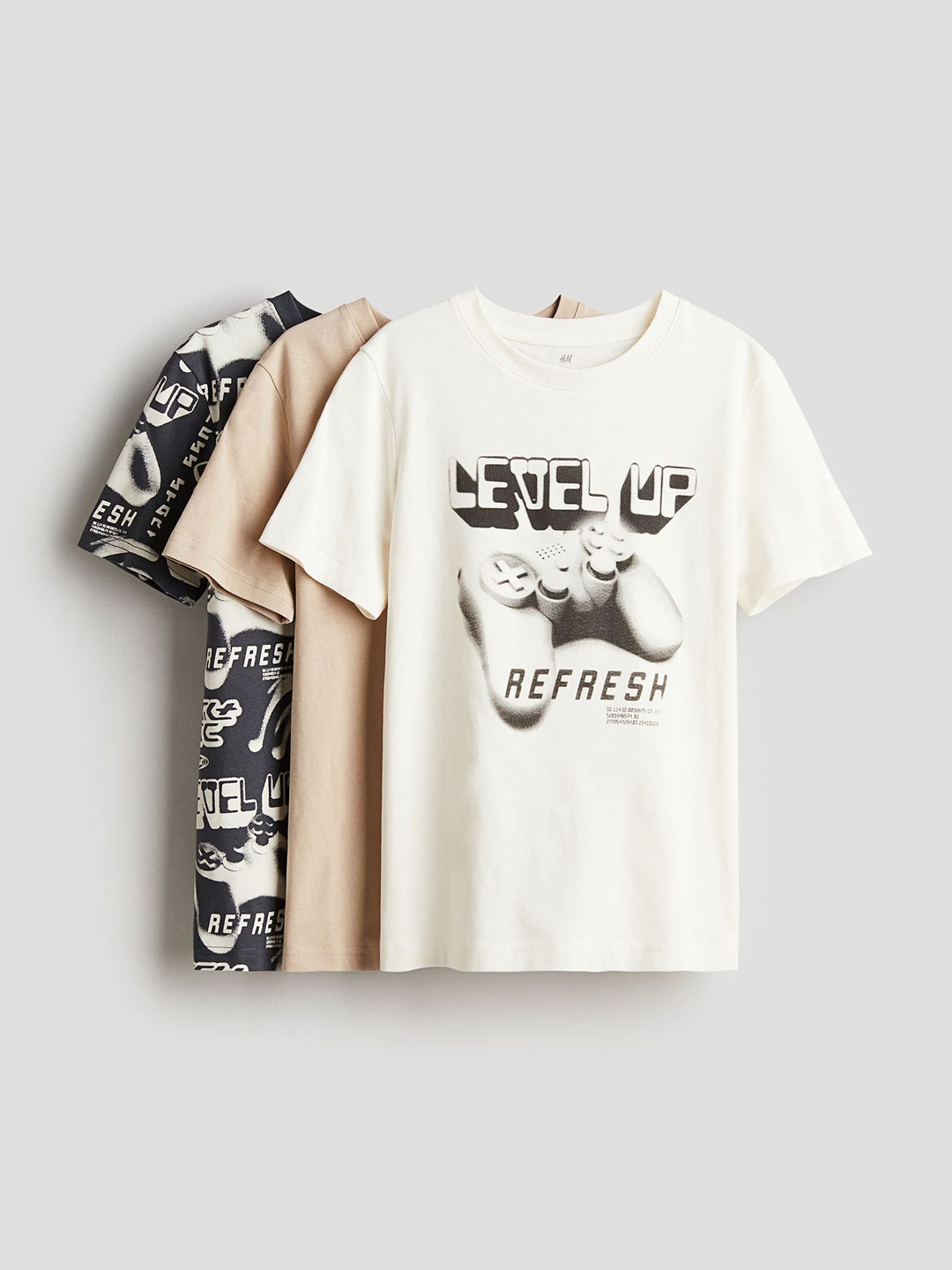 

H&M Boys Pack Of 3 Printed Pure Cotton Tshirts, White