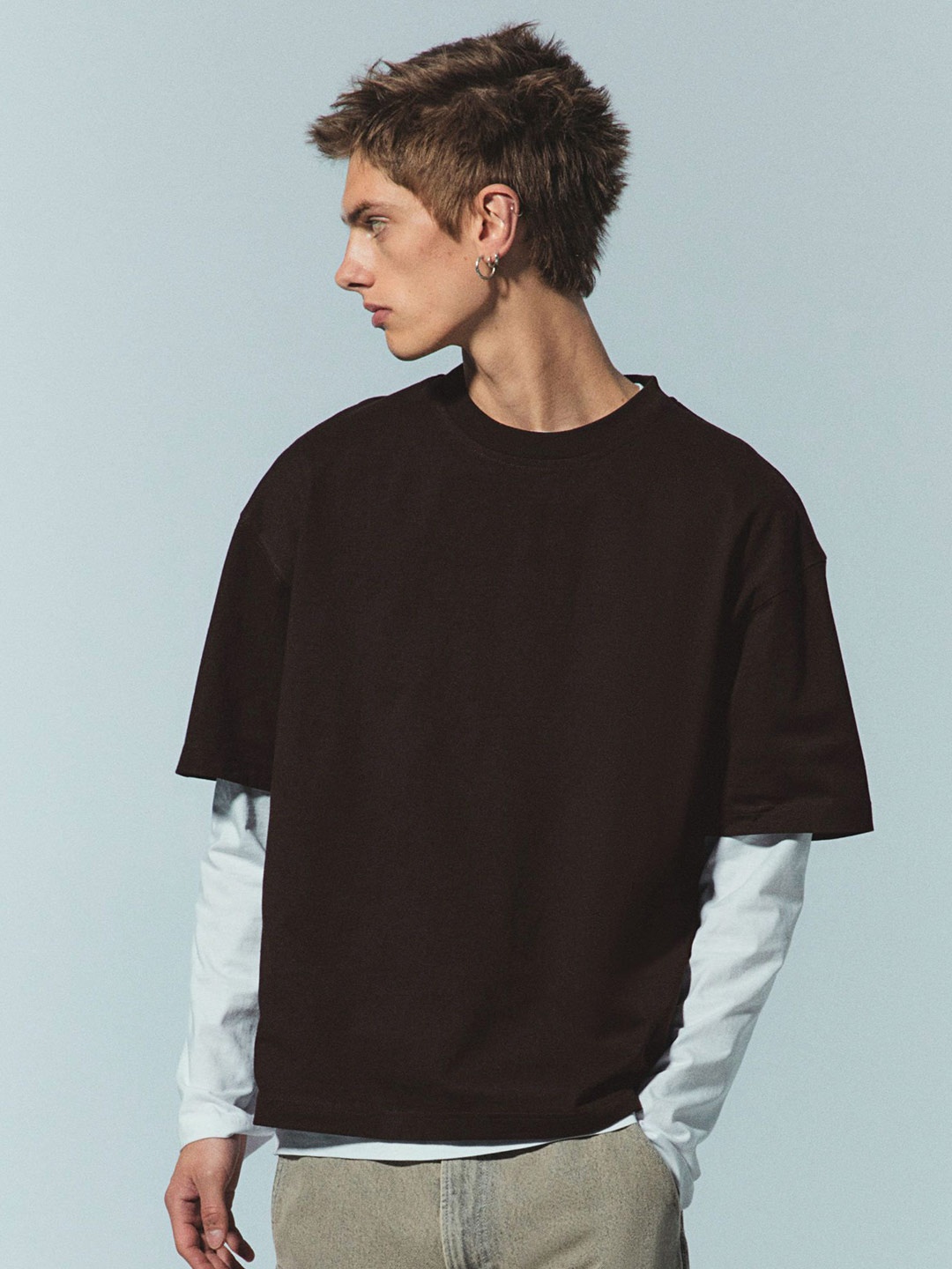 

H&M Oversized Fit Cotton Tshirts, Brown
