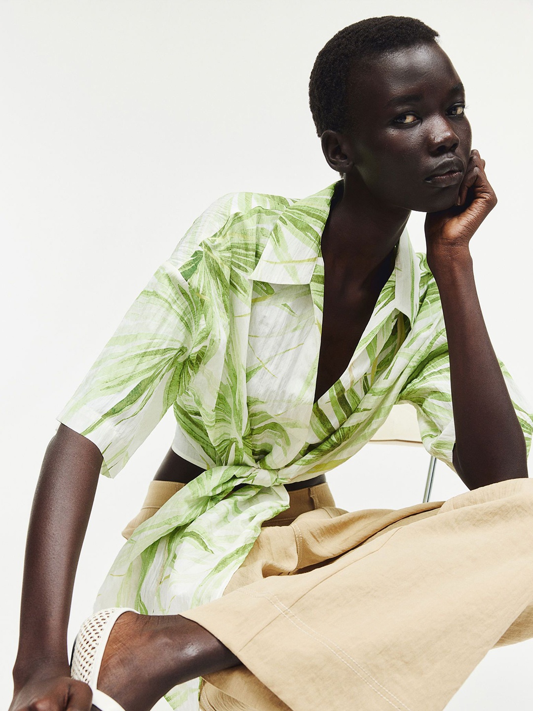 

H&M Tie-Detail Blouse, Green