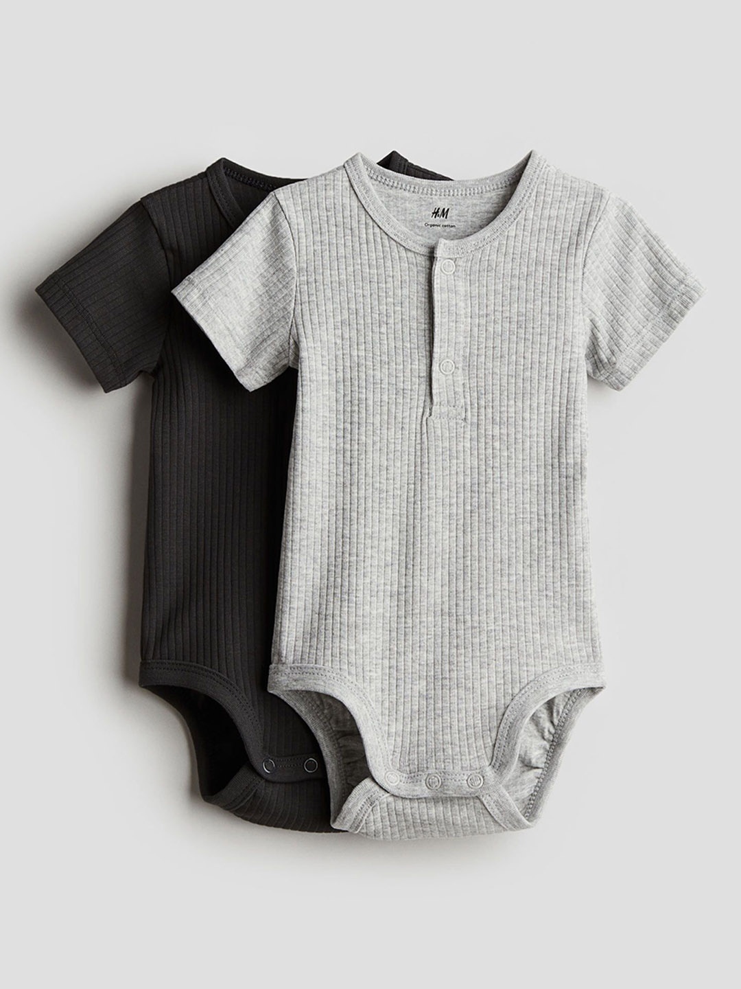 

H&M Infant Boys Pack Of 2 Henley Bodysuits, Grey