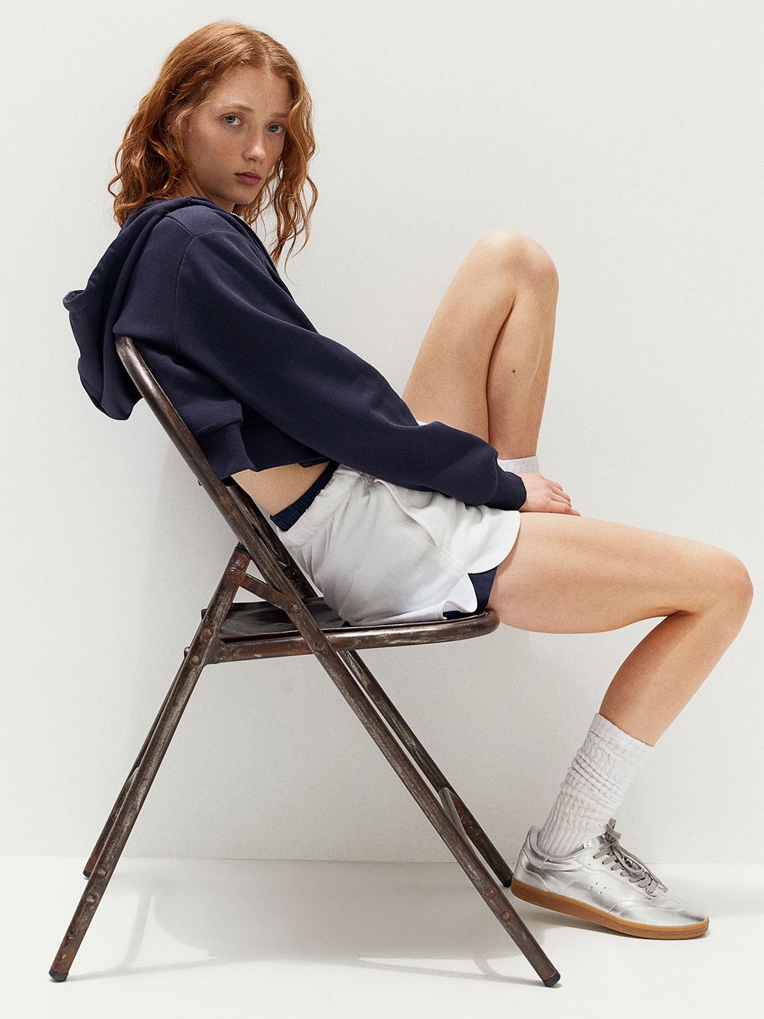 

H&M Cropped Zip-Through Hoodie Sweatshirts, Blue