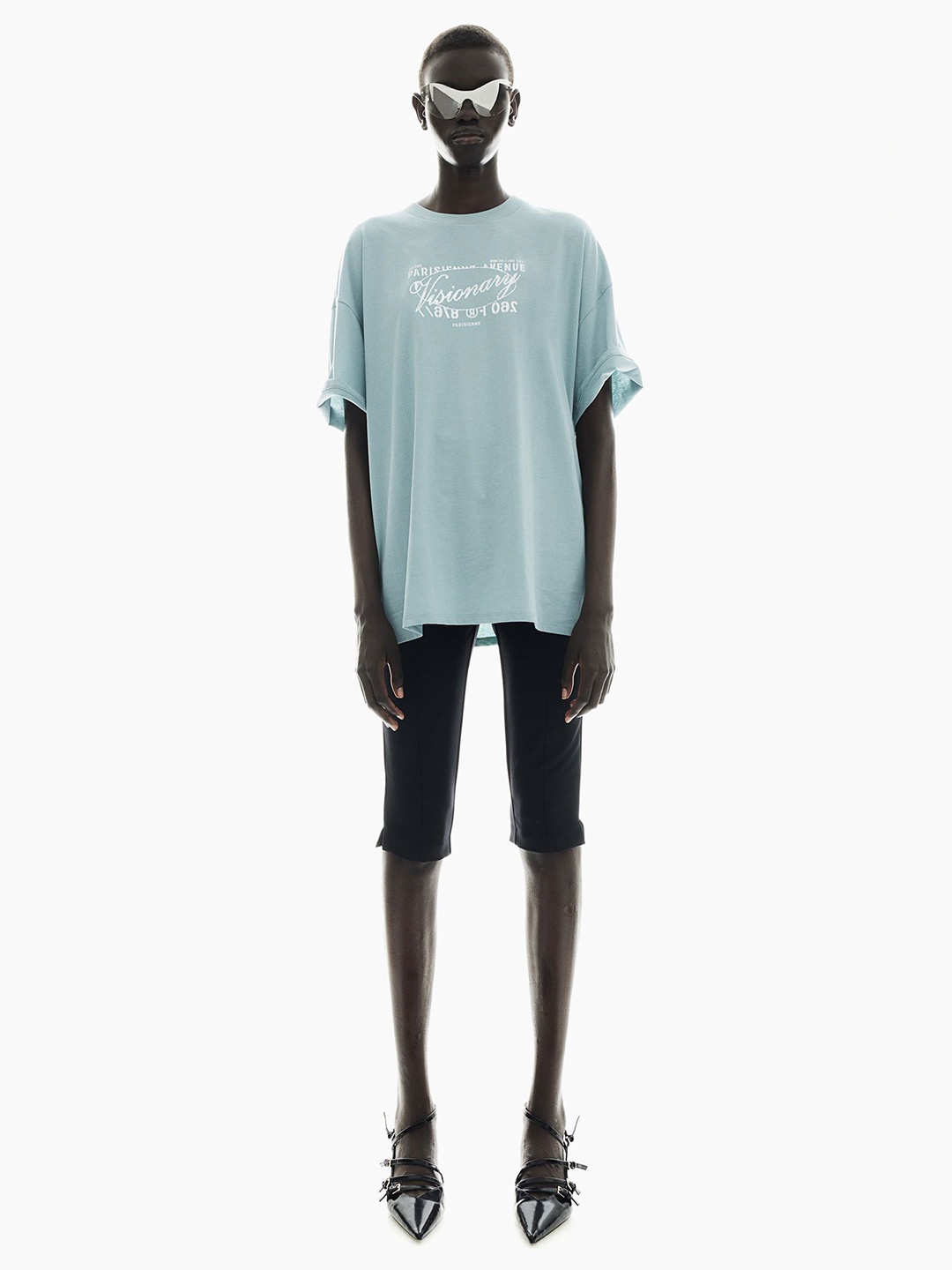 

H&M Women Oversized Motif-Detail T-shirt, Turquoise blue