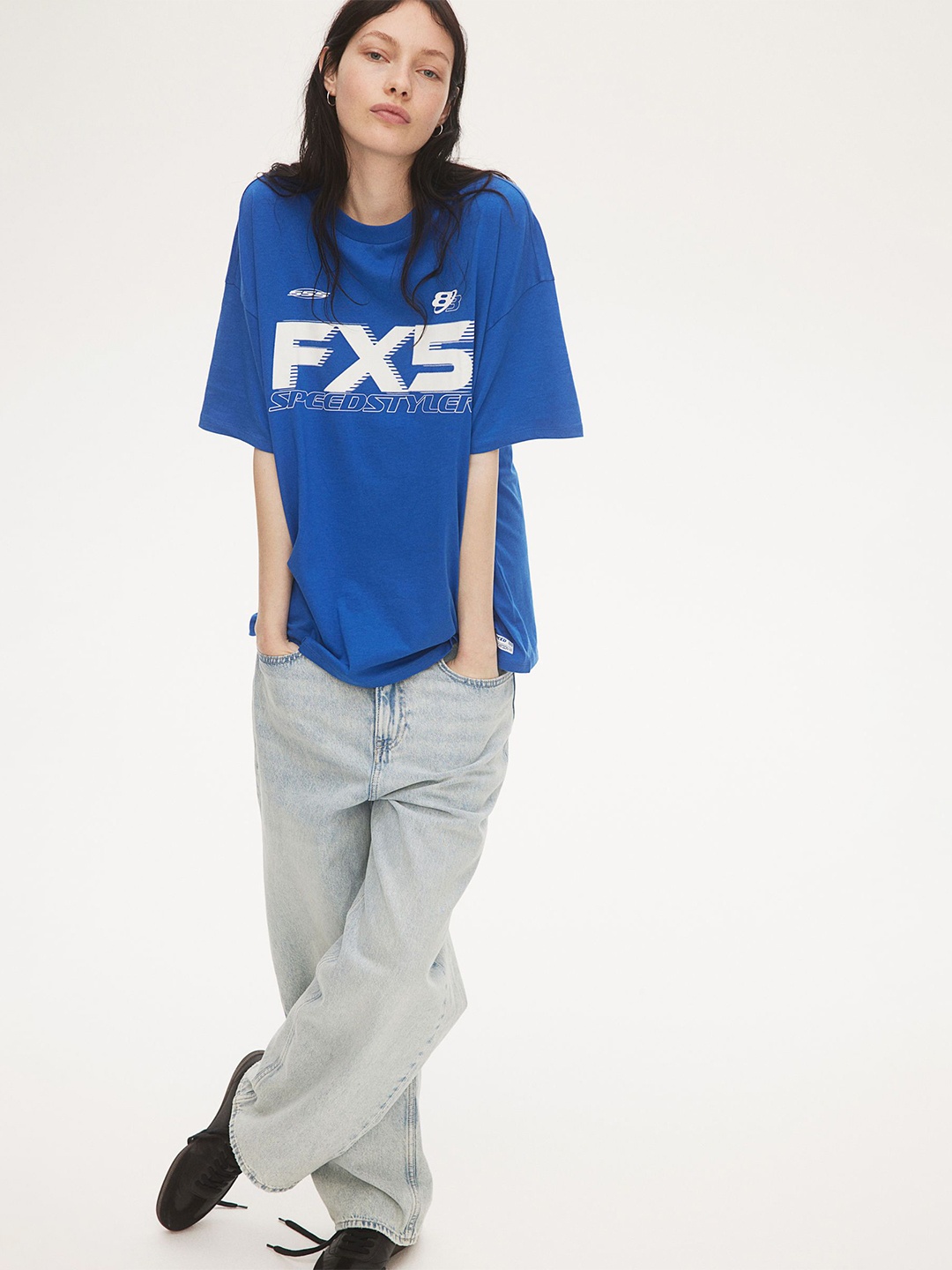 

H&M Oversized Motif-Detail T-Shirt, Blue
