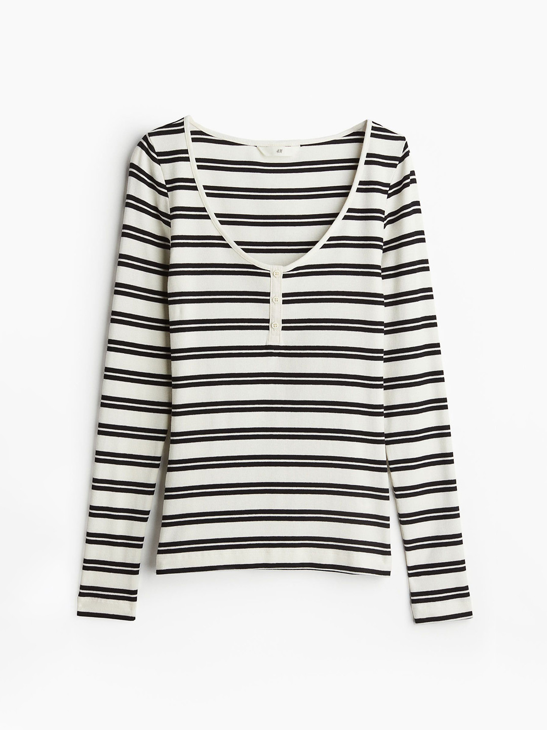 

H&M Striped Henley Tops, White