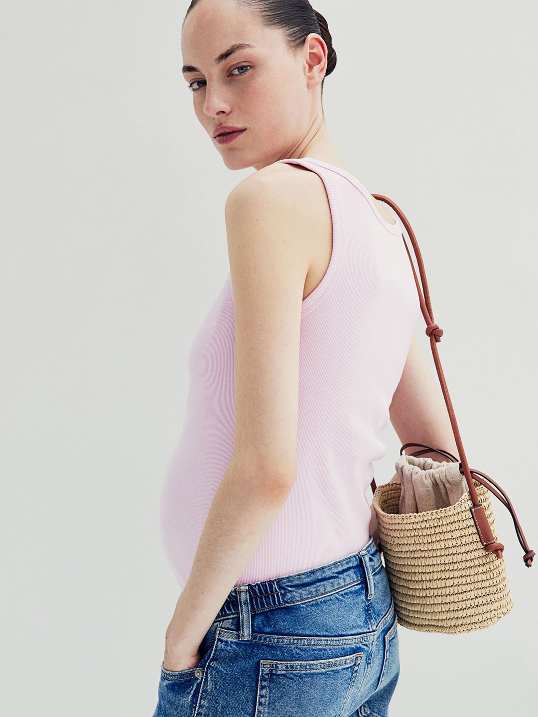 

H&M MAMA Ribbed Vest Top, Pink