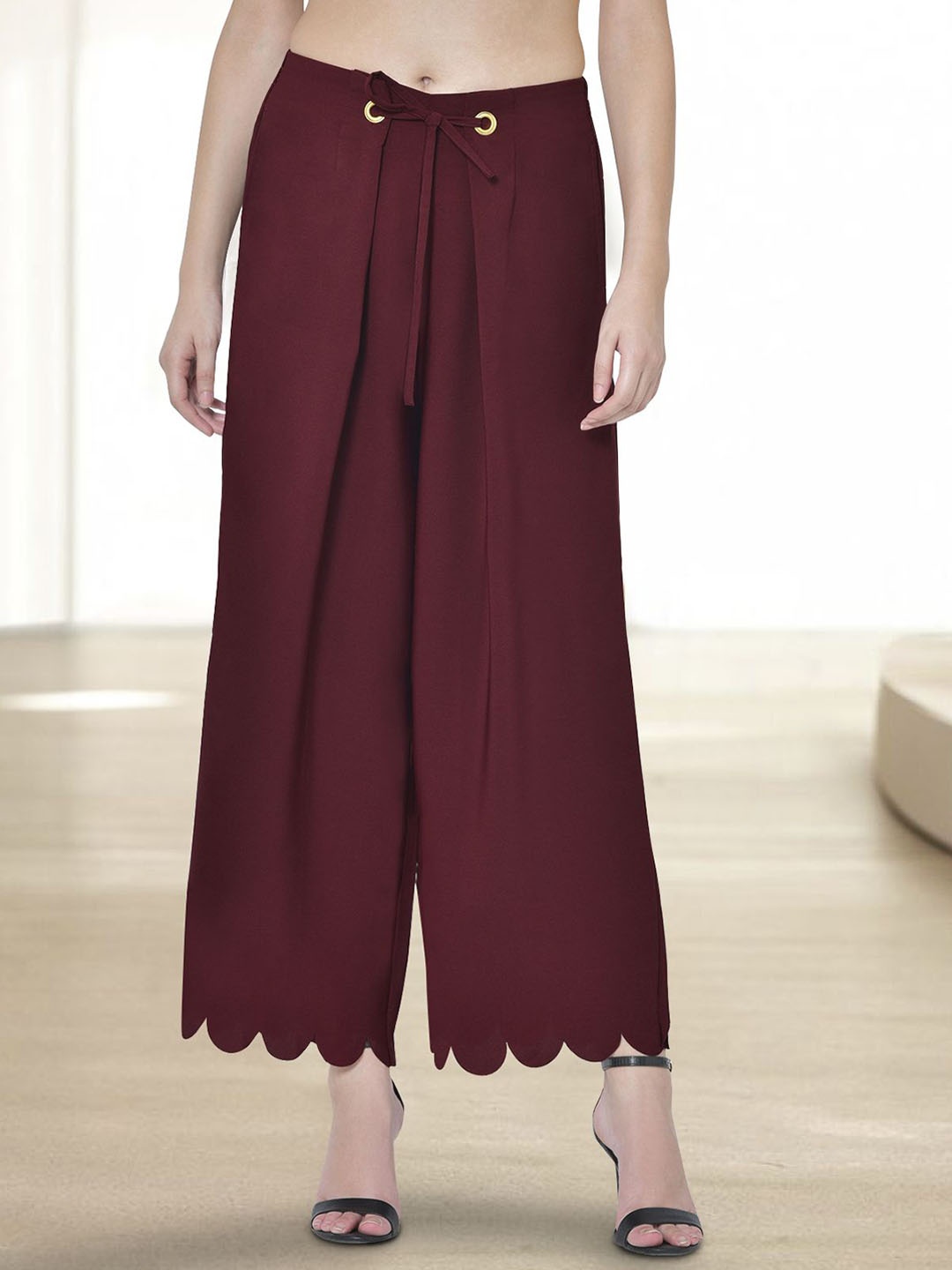 

Martini Women Relaxed Straight Leg Loose Fit Wrinkle Free Mid-Rise Parallel Trousers, Maroon