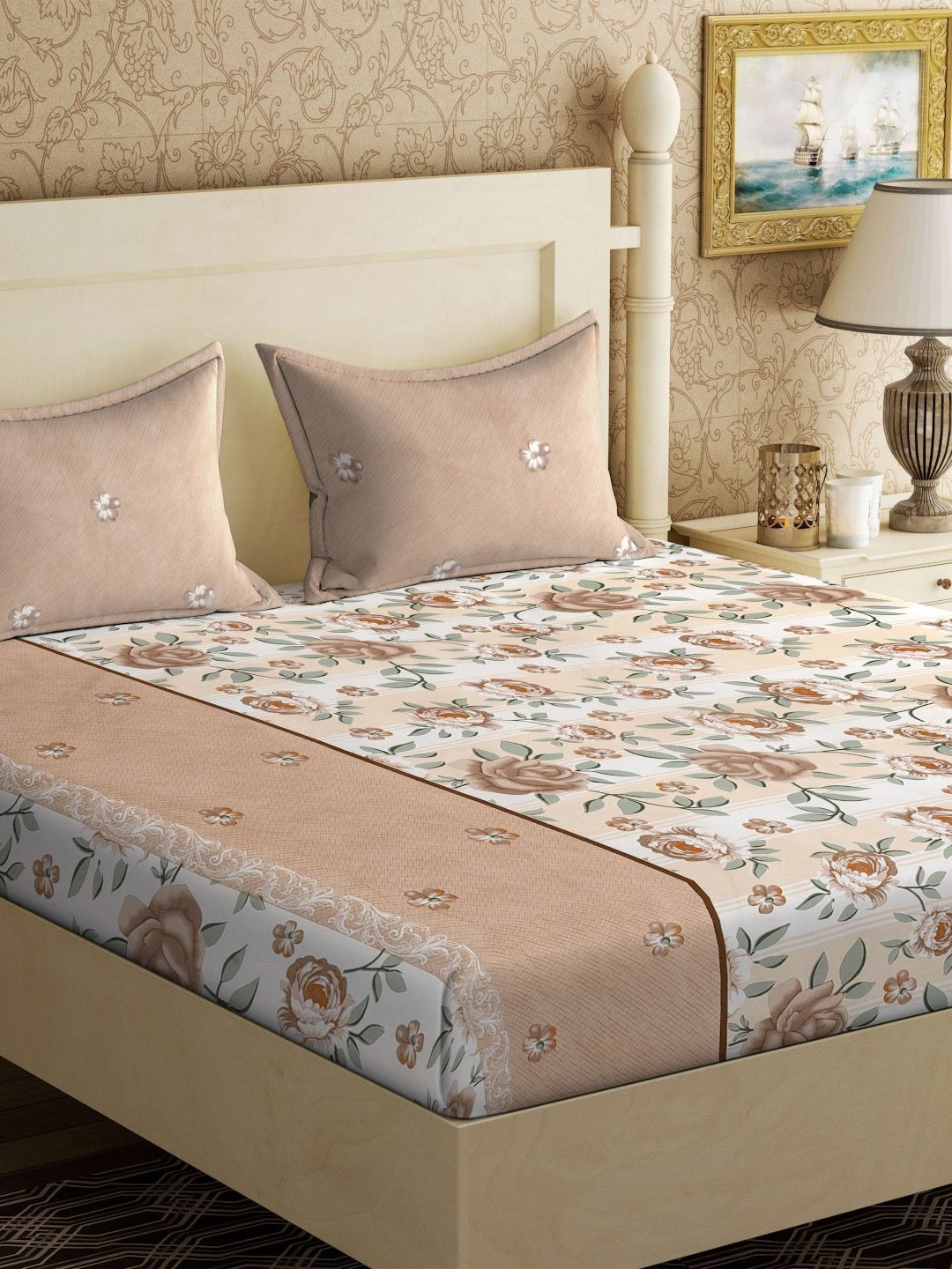 

KLOTTHE Brown Printed 300 TC King Double Bedsheet With 2 Pillow Covers