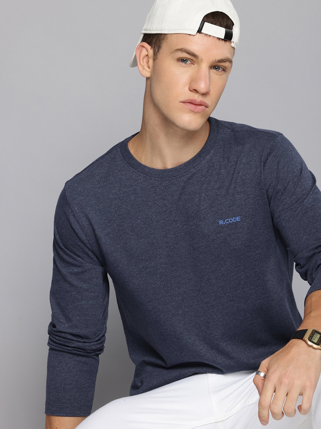 

R.Code by The Roadster Life Co. Brand Logo T-shirt, Navy blue