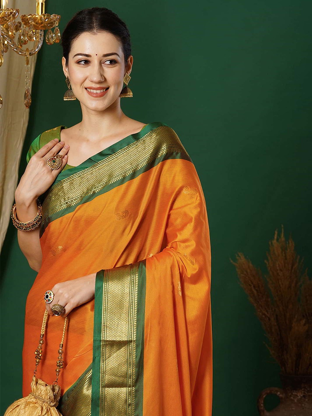 

KALINI Woven Design Zari Pure Silk Ikat Saree, Orange