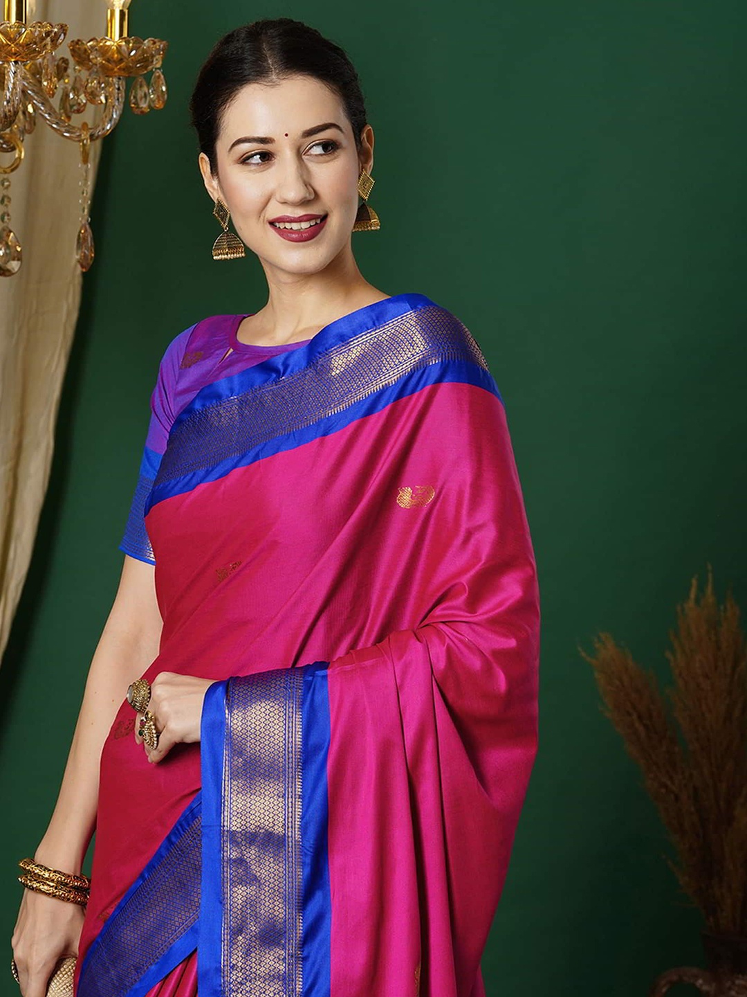 

KALINI Woven Design Zari Pure Silk Ikat Saree, Pink