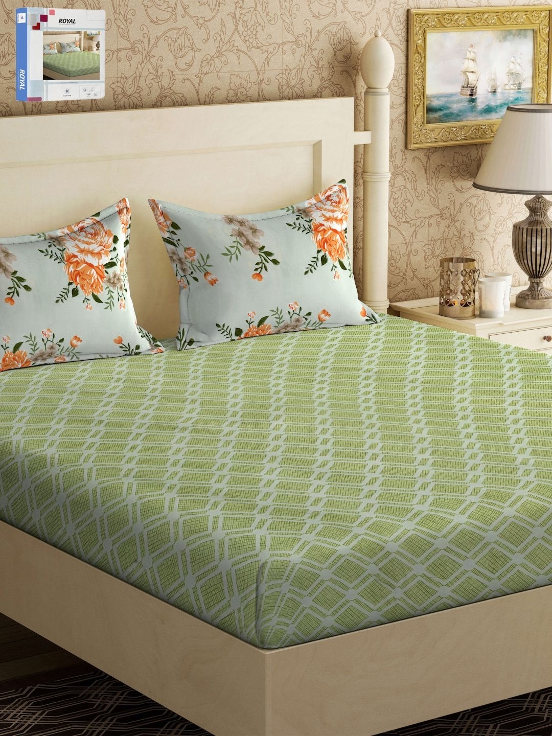 

KLOTTHE Green & Blue Printed 300 TC King Double Bedsheet With 2 Pillow Covers