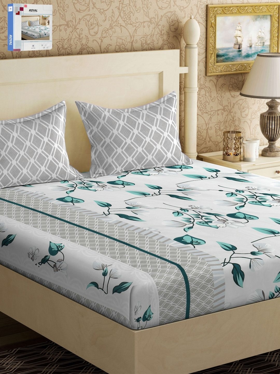 

KLOTTHE Grey Floral Printed 300 TC King Double Bedsheet With 2 Pillow Covers