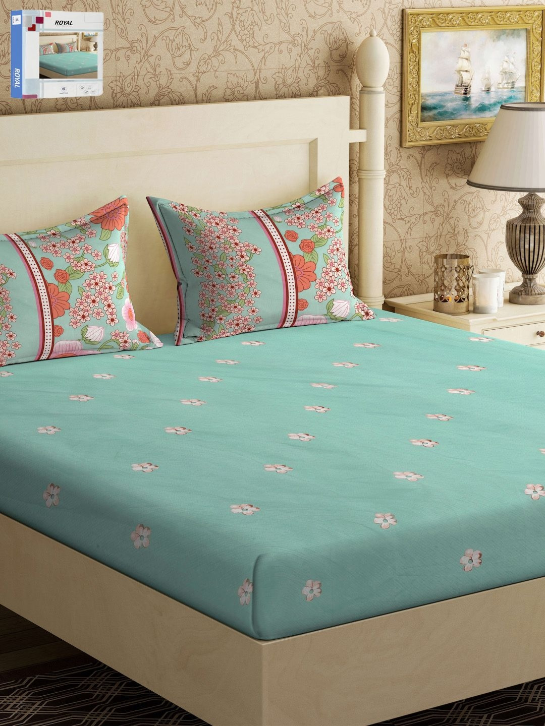 

KLOTTHE Green Floral Printed 300 TC King Double Bedsheet With 2 Pillow Covers