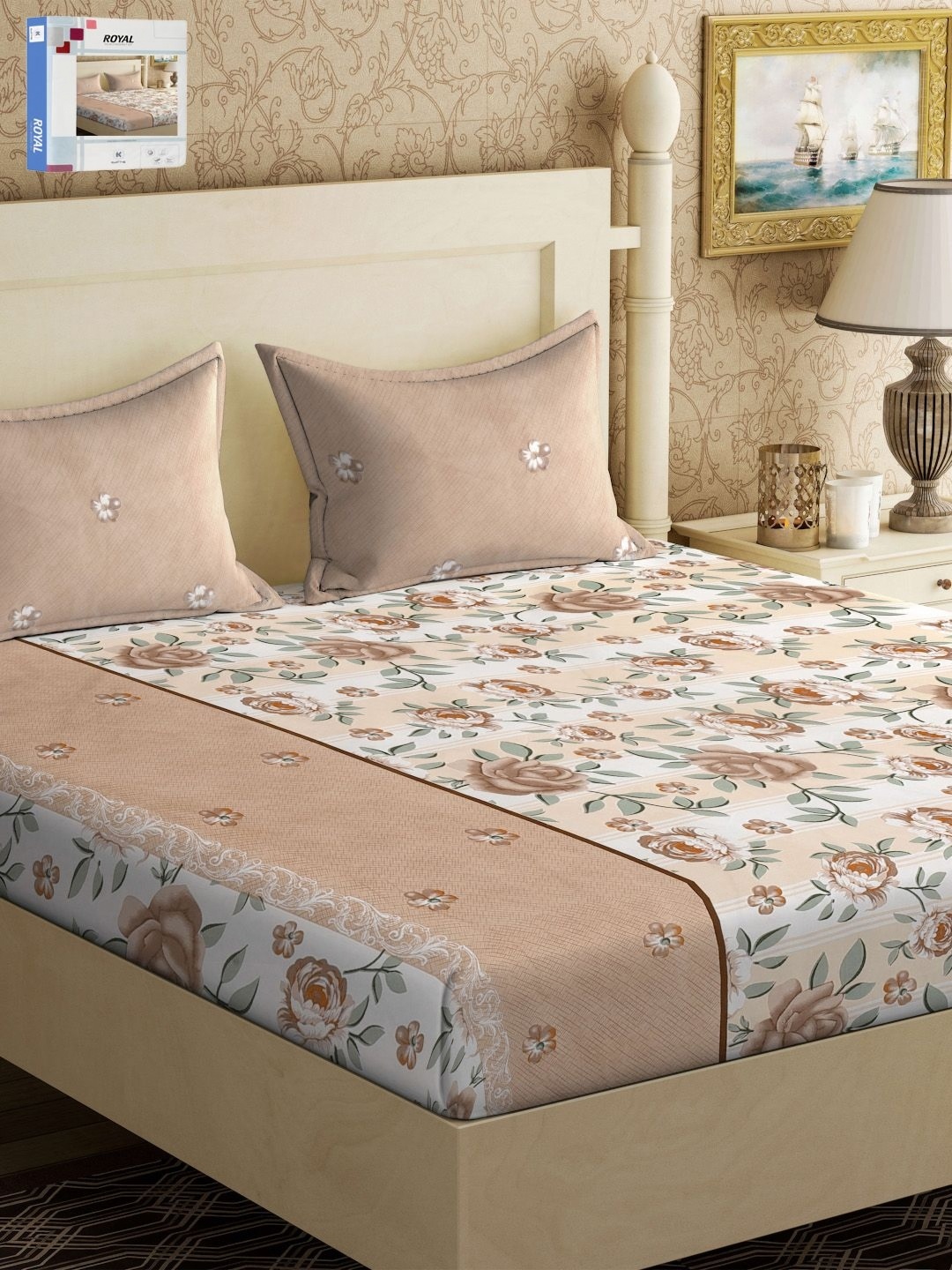 

KLOTTHE Grey & Brown Printed 300 TC King Double Bedsheet With 2 Pillow Covers