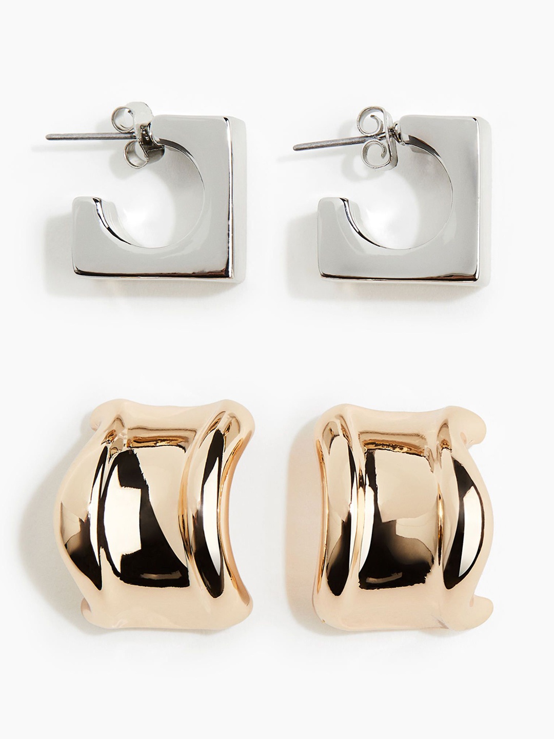 

H&M 2 Pairs Hoop Earrings, Gold