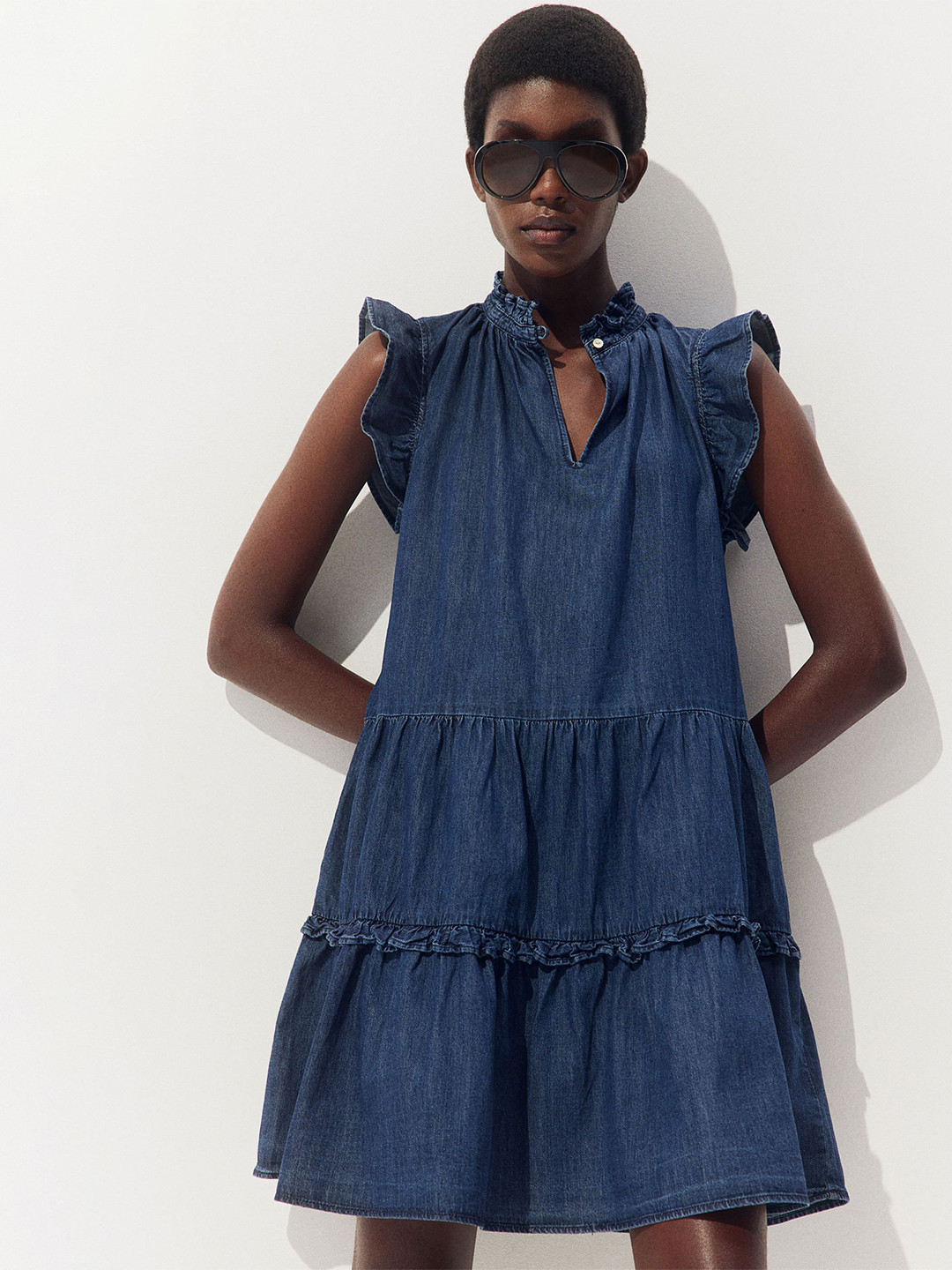 

H&M Women Pure Cotton A-Line Dress, Blue