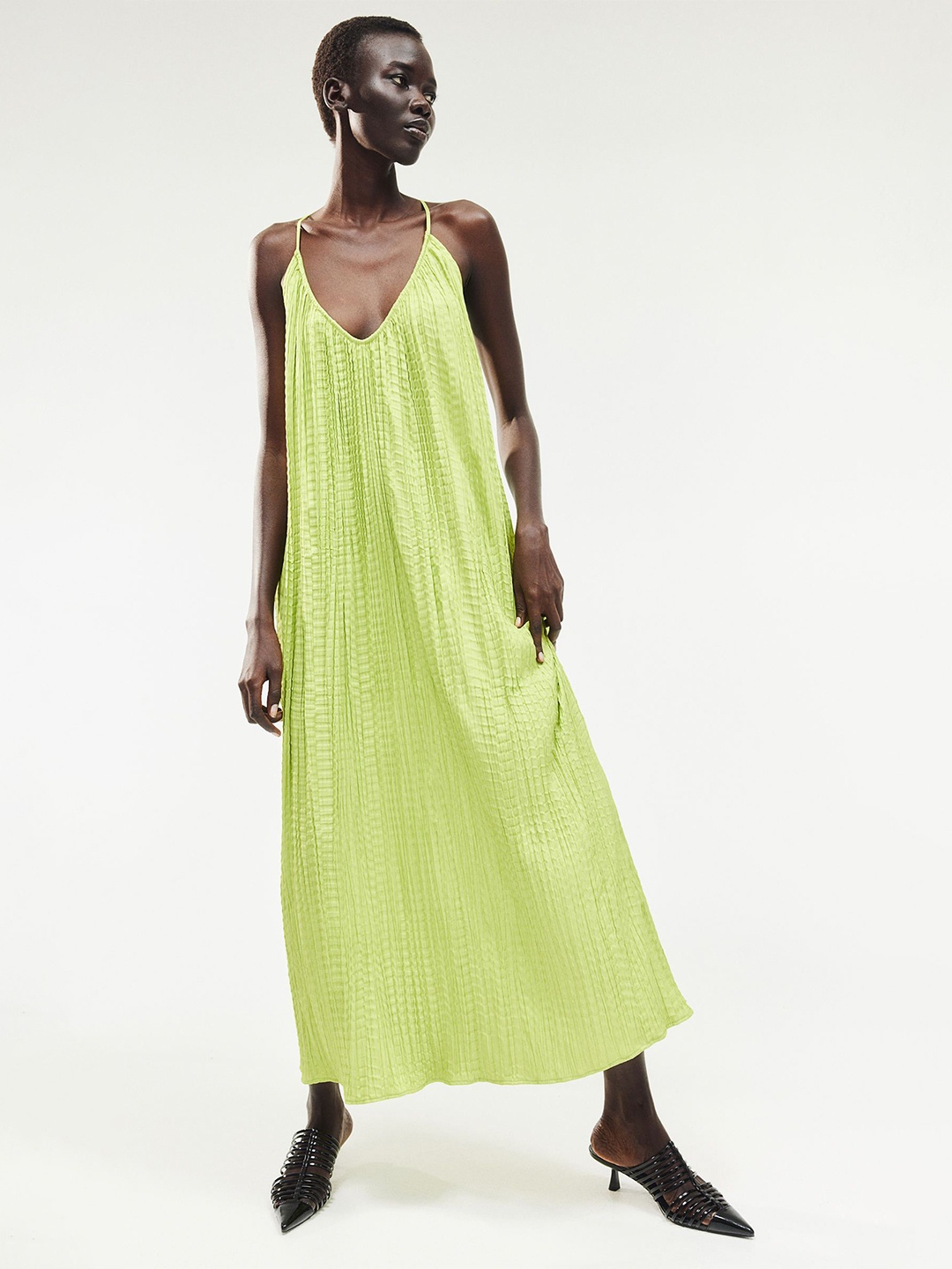 

H&M Pleated Strappy Dress, Green