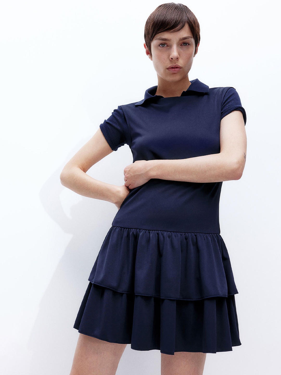 

H&M Women Fit and Flare Mini Dress, Blue