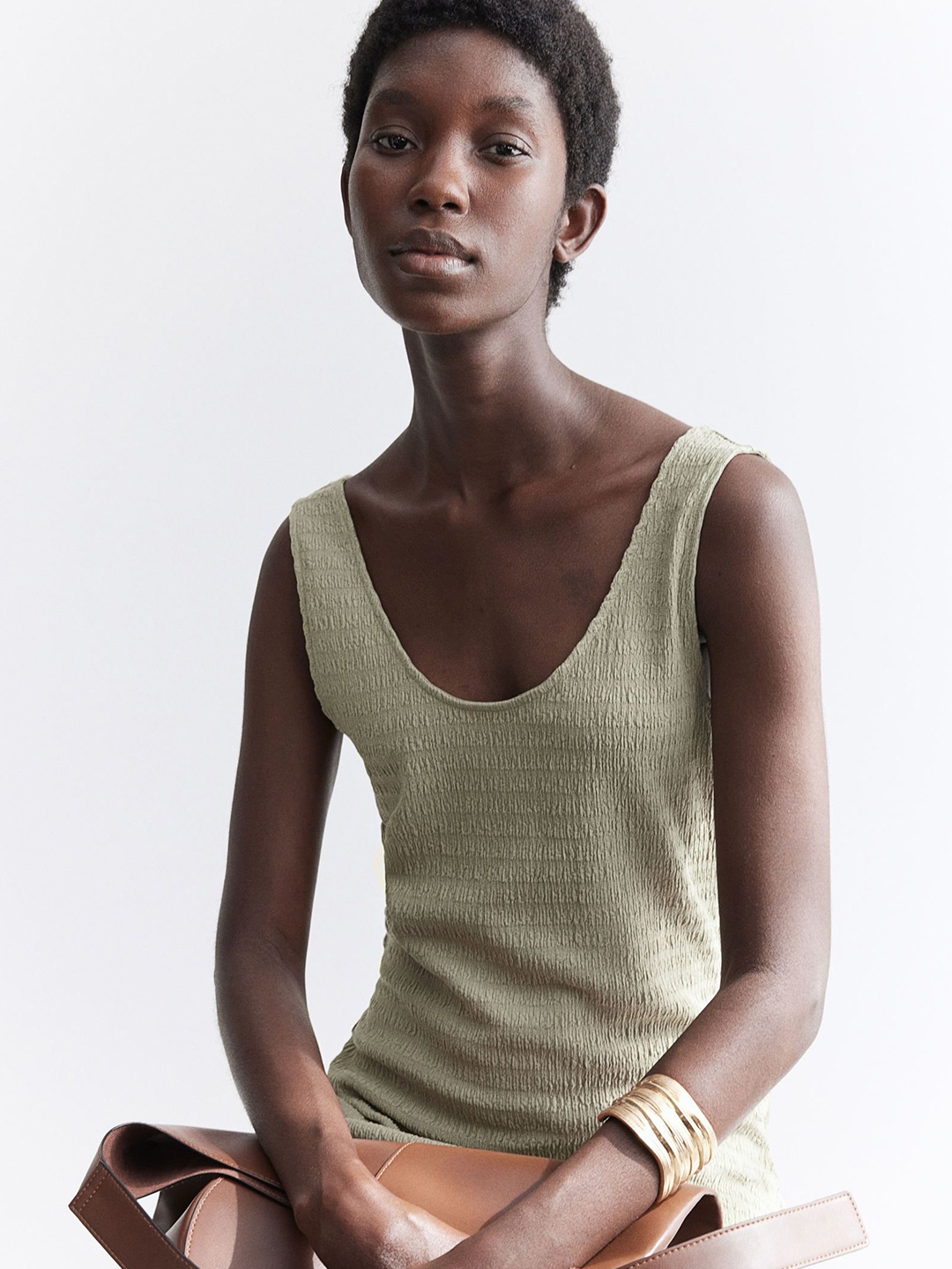 

H&M Women Textured Jersey Maxi Dress, Green