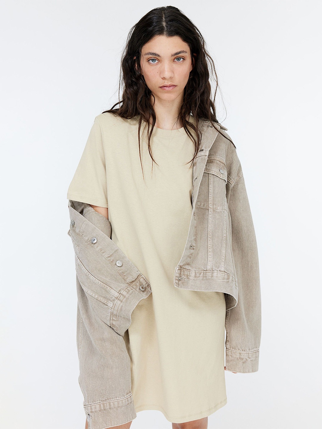 

H&M Shoulder Pad T-Shirt Dresses, Beige