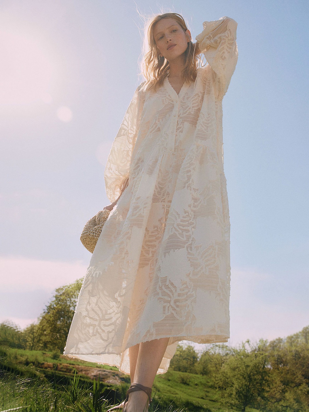 

H&M Jacquard-Weave Maxi Dress, Beige