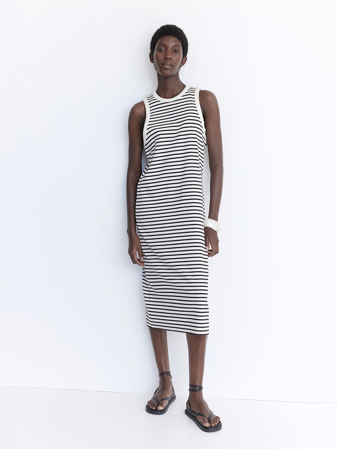 

H&M Women Ribbed Midi Dresses, White