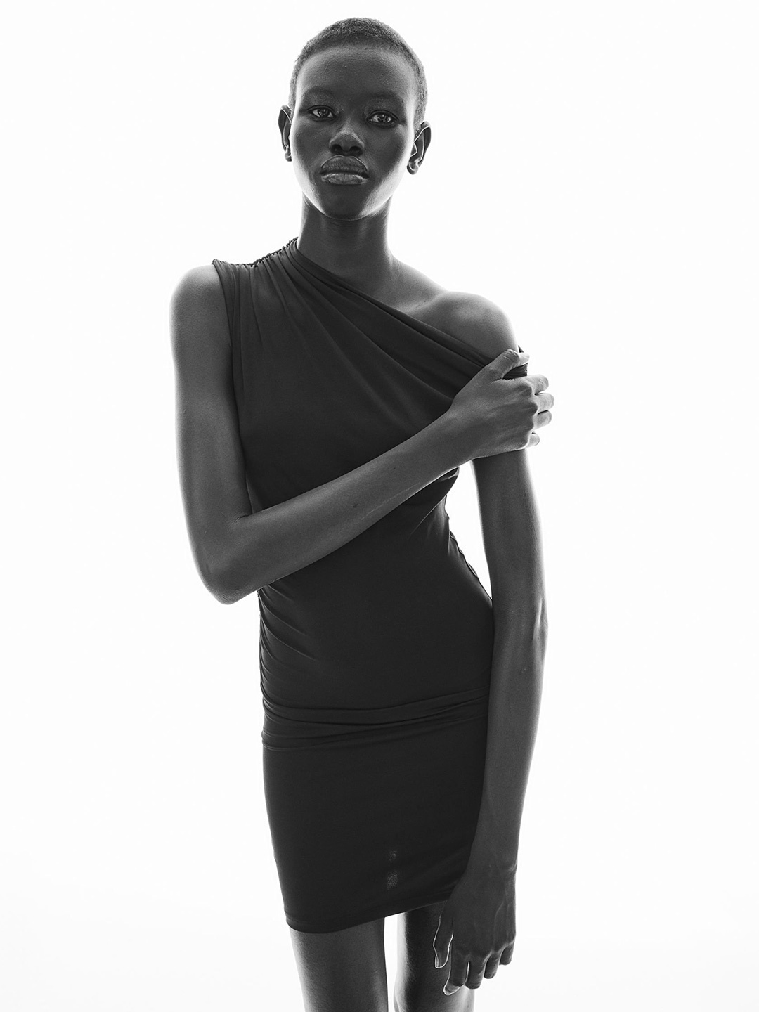 

H&M Women Gathered One-Shoulder Bodycon Mini Dress, Black