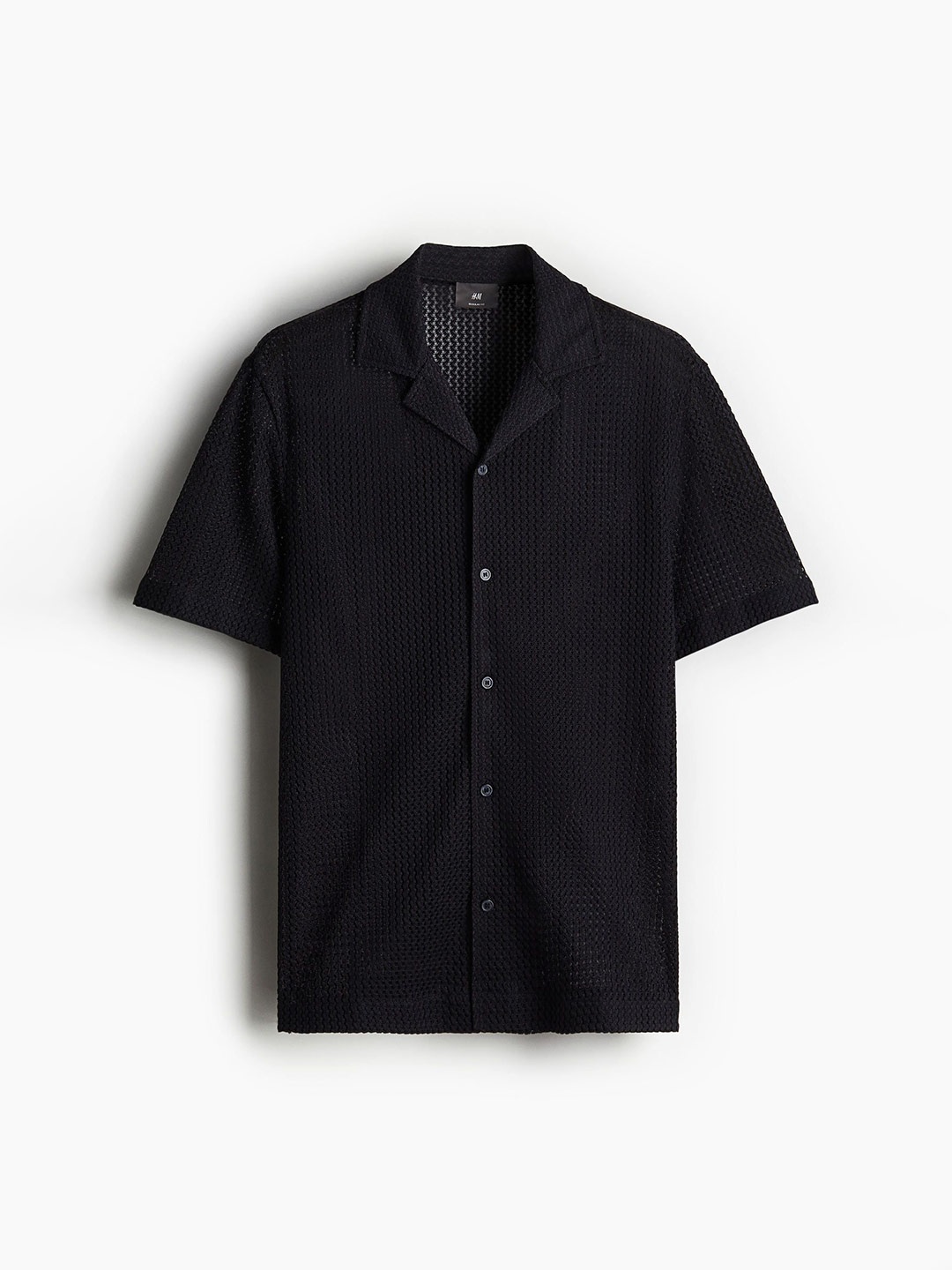 H&M Men Regular Fit Textured -Knit Resort Shirts, Black