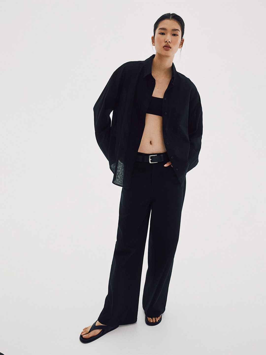

H&M Linen-Blend Shirts, Black
