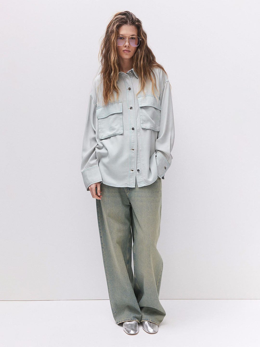 

H&M Women Oversized Denim Shirt, Blue