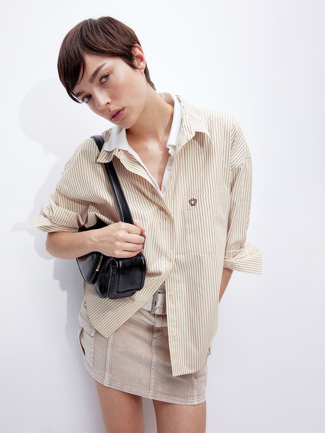 H&M Oversized Cotton Shirt, Beige