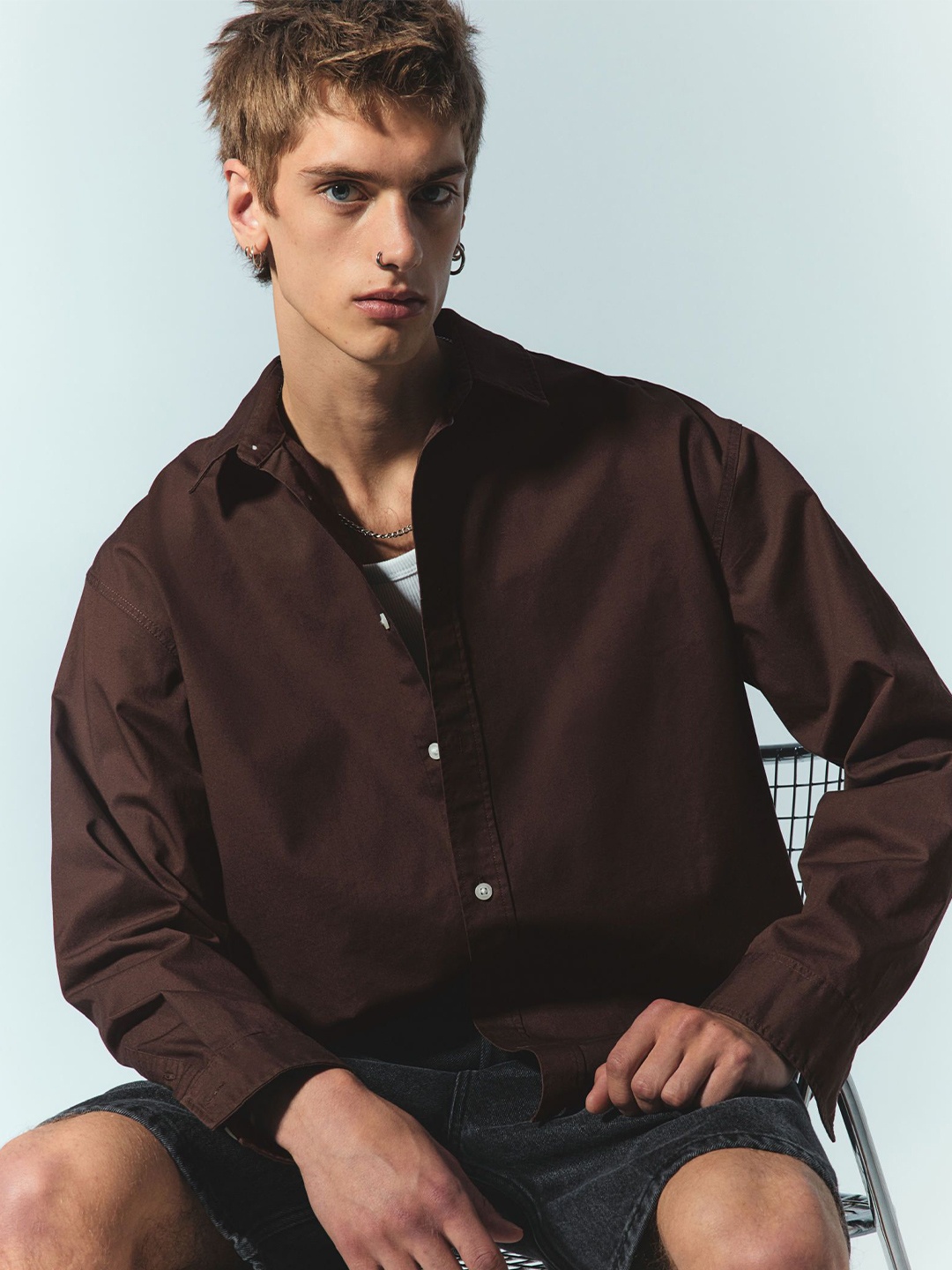 

H&M Loose Fit Shirt, Brown