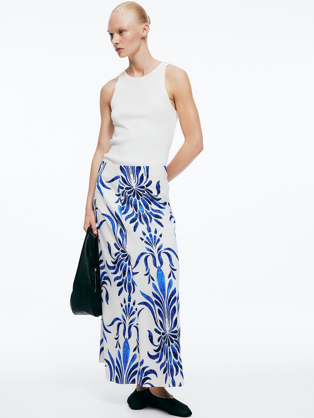 

H&M Women Long A-Line Skirt, White