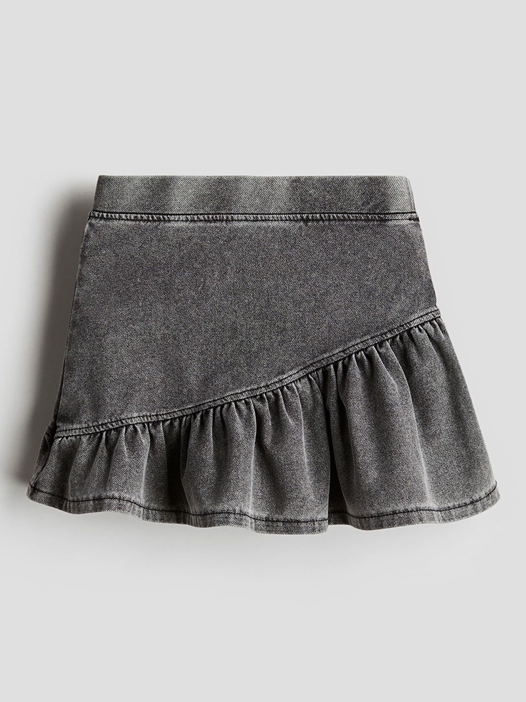 

H&M Infant Girls Flounced Denim-Look Skirt, Grey