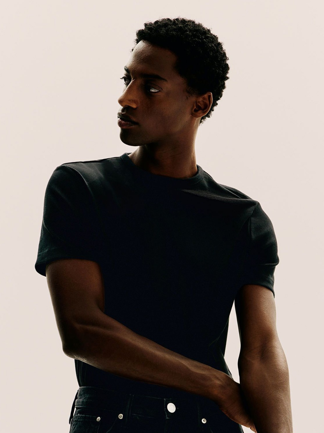 

H&M Slim Fit Ribbed T-Shirt, Black