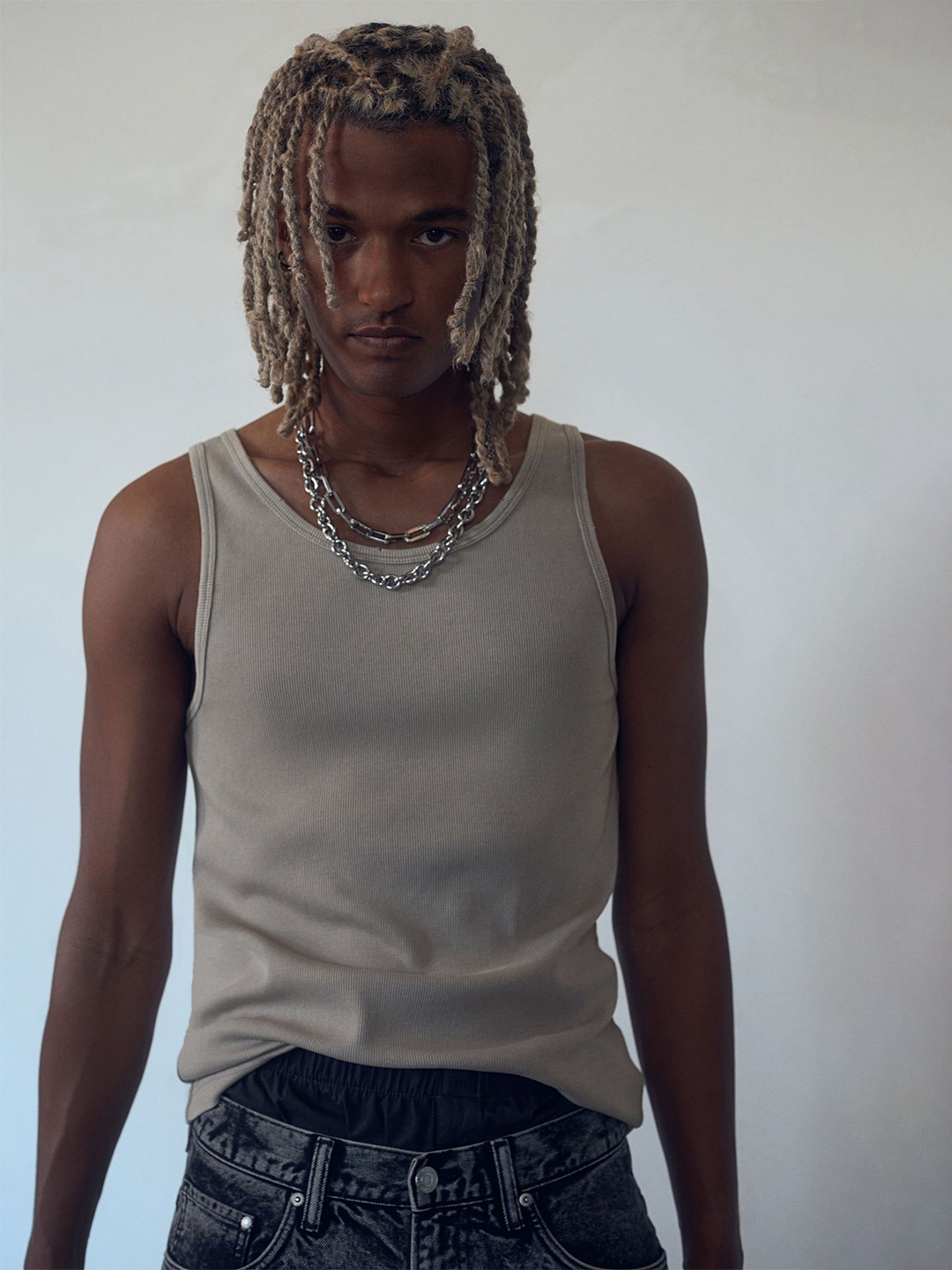 

H&M Slim Fit Ribbed Vest Top, Grey