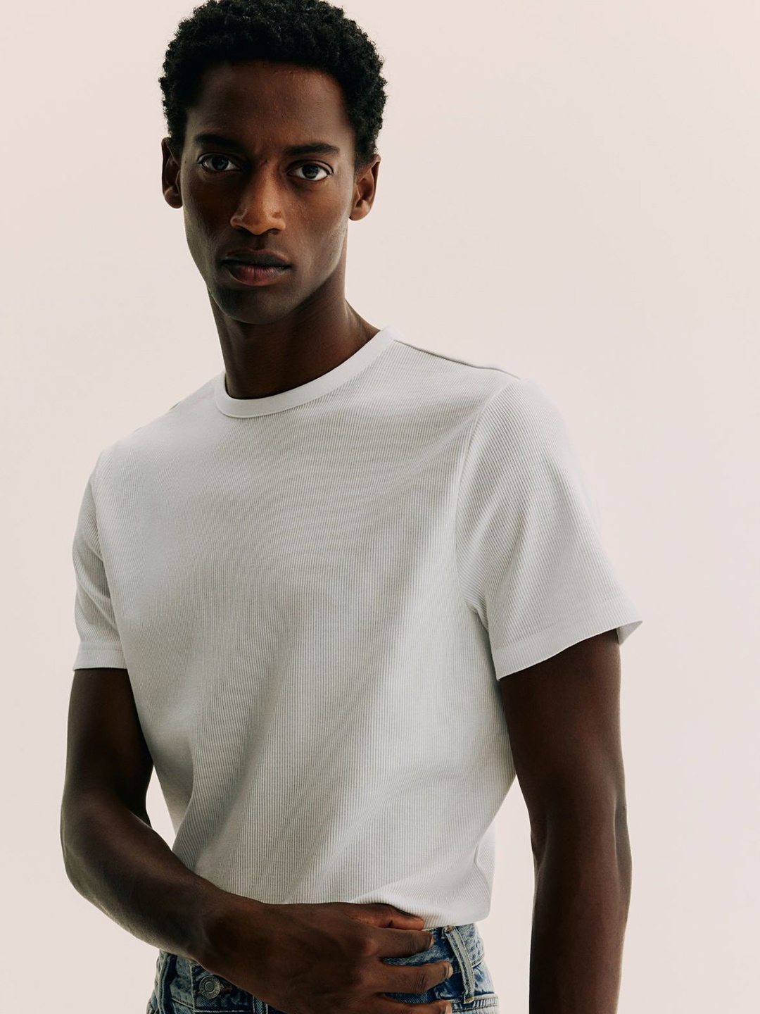 

H&M Slim Fit Ribbed T-Shirt, White
