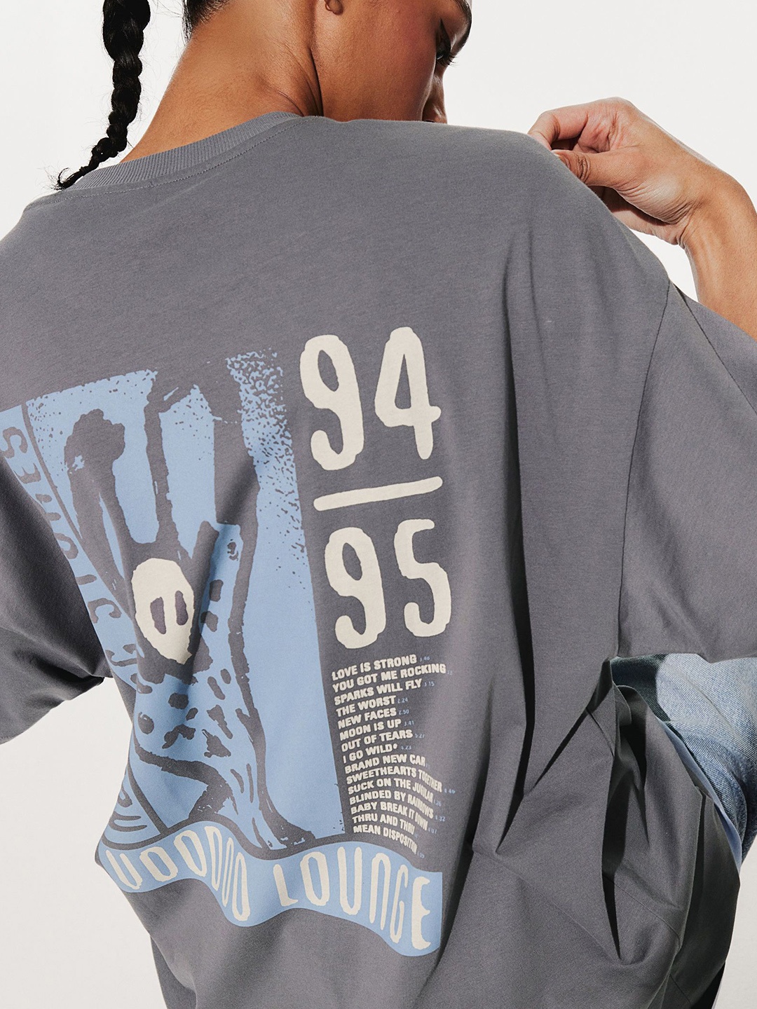 

H&M Women Printed Oversized T-Shirts, Grey