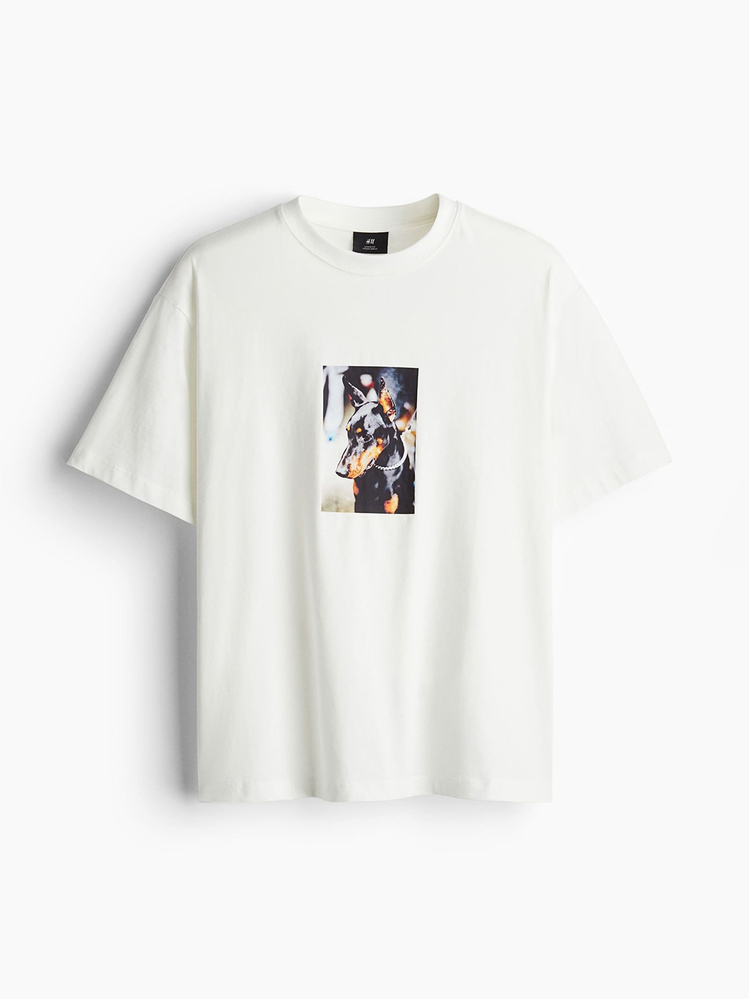 

H&M Men Printed Loose Fit T-Shirt, White