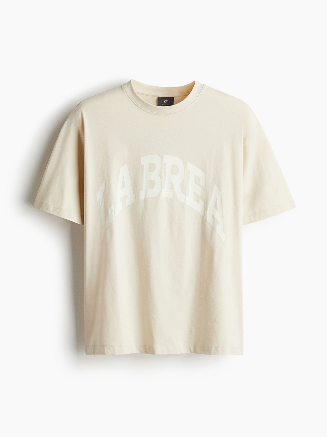 H&M Men Loose Fit Printed T-Shirt, Beige