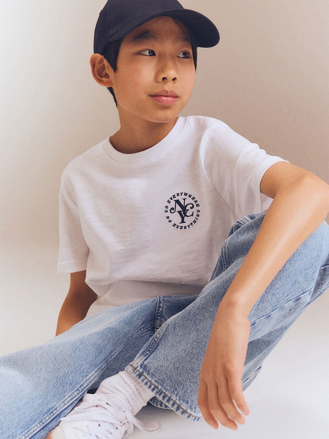 H&M Boys Motif-Detail Cotton T-Shirt, White