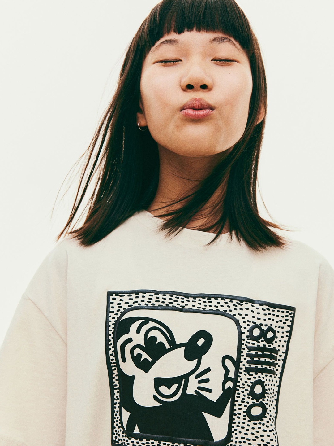 

H&M Girls Oversized Print-Motif T-Shirt, Off white